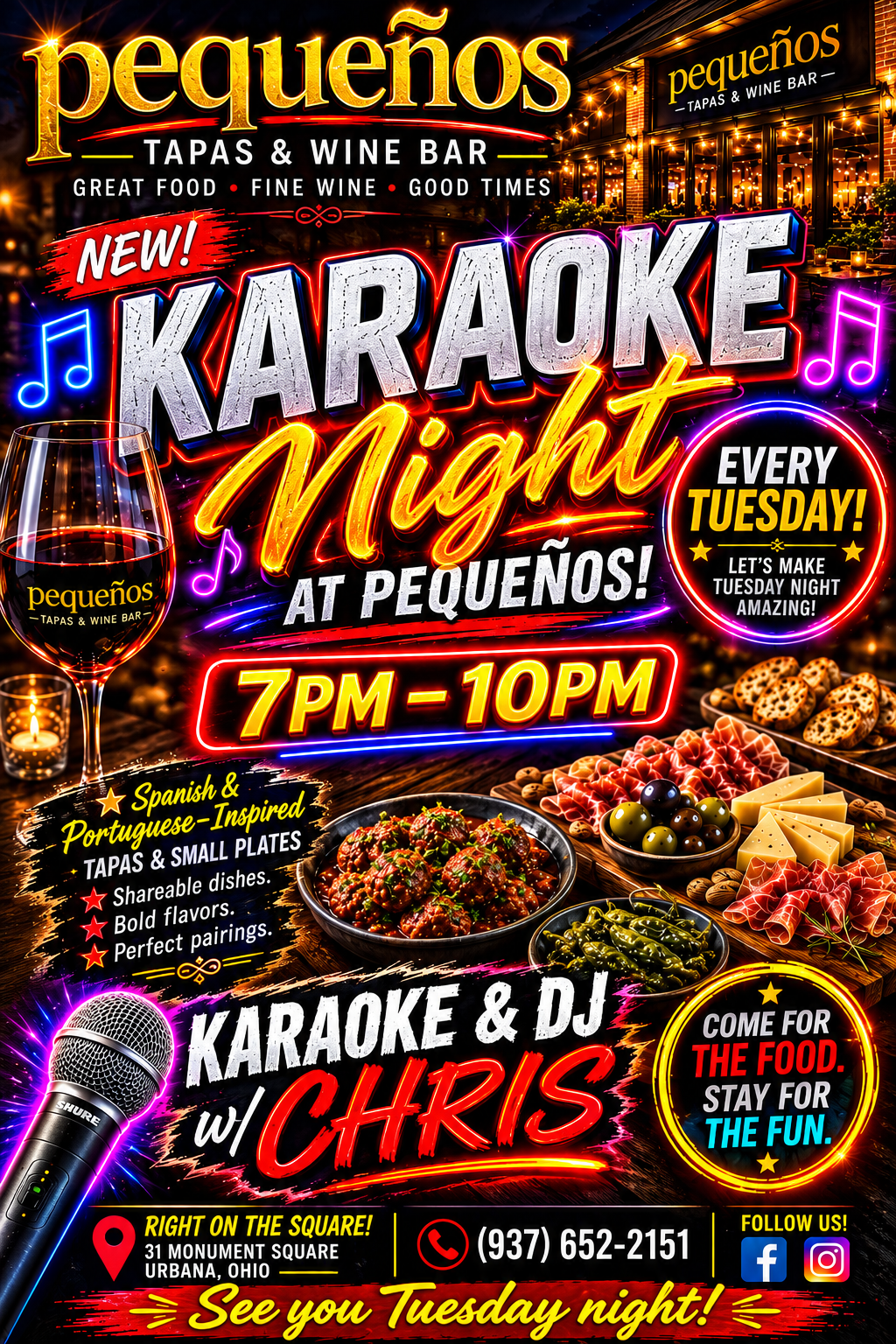 Tuesday karaoke night poster for Pequeños